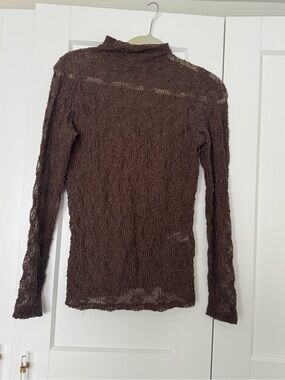 Zara Brown Lace Knit Turtleneck Sweater
